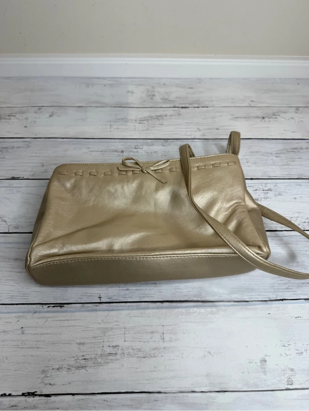 Worthington Metallic Gold Shoulder Bag with Bow Trim
